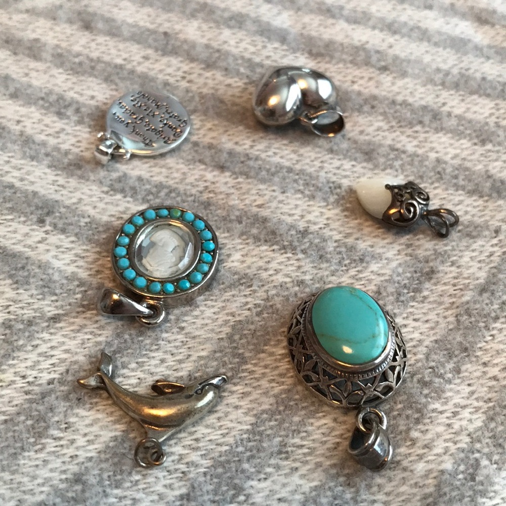 Silver Necklace Pendants Silver 925 Dolphin Turquoise Heart Thank You - Picture 6 of 16
